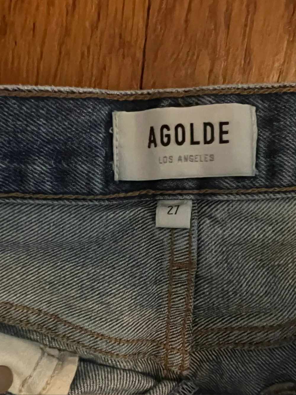 Agolde Distressed Light Blue Parker Long Denim Shorts